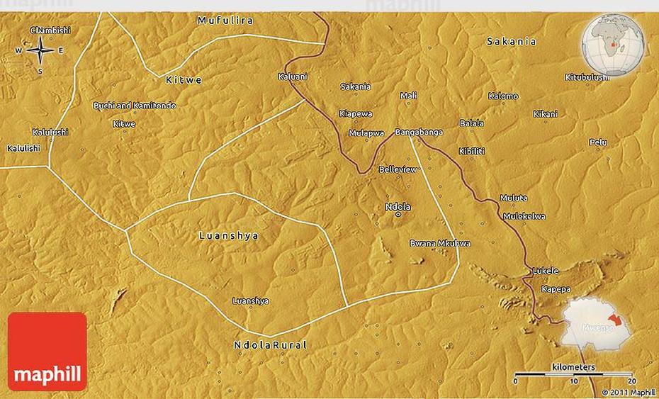 Physical 3D Map Of Ndola Urban, Ndola, Zambia, Of Lusaka, Zambia Road