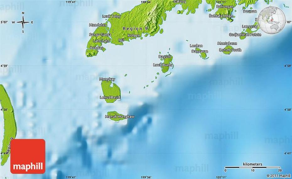 Physical Map Of Simunul, Simunul, Philippines, Sibutu  Island, Turtle Island Philippines