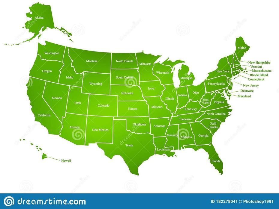 United States  With Borders, United States And Territories, Illustration, Green, United States