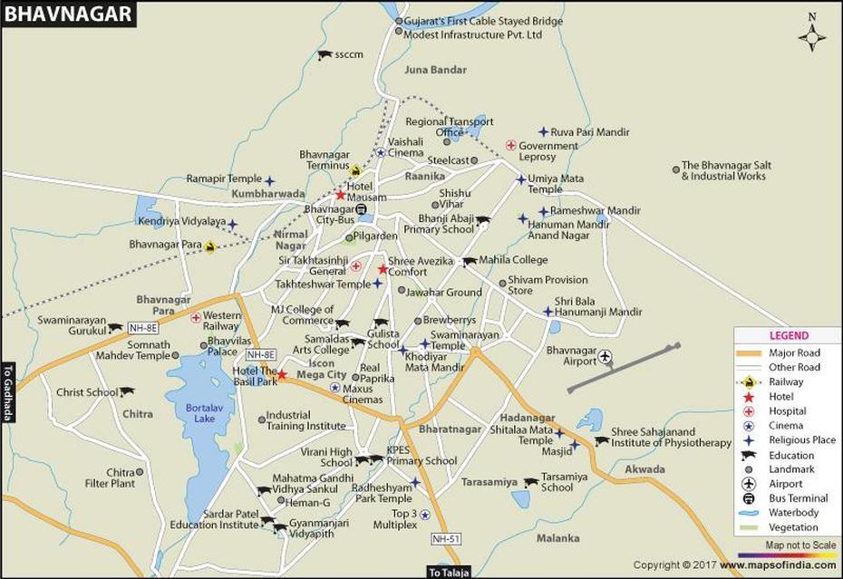 Bhavnagar City Map, Bhāvnagar, India, Palitana India, Bhavnagar City