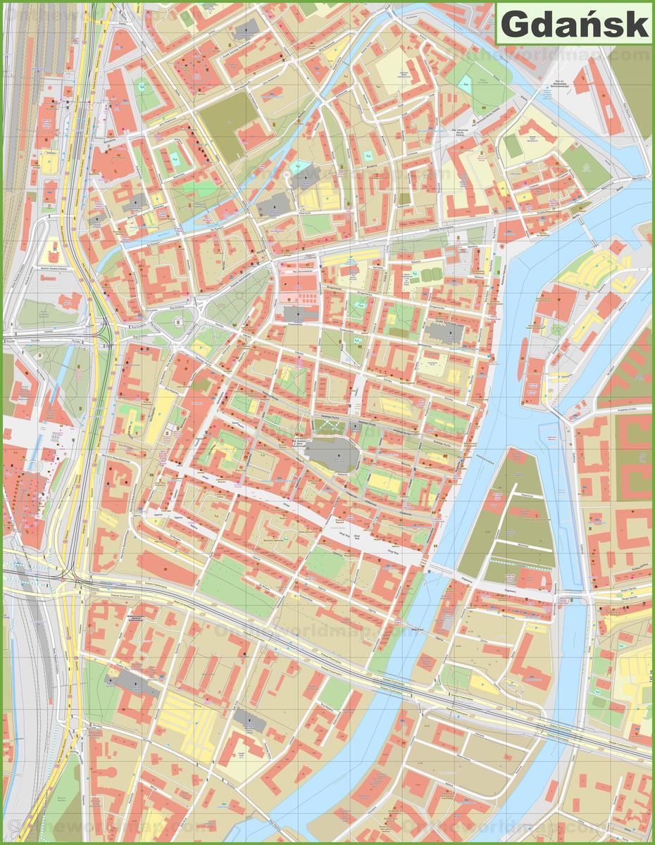 Gdansk City Center Map, Gdańsk, Poland, Printable Poland, Bydgoszcz Poland