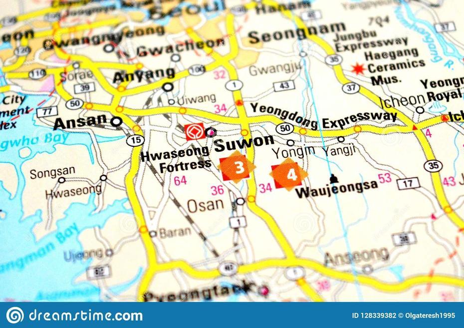 A Photo Of Suwon On A Map Stock Photo. Image Of Road – 128339382, Suwon, South Korea, Suwon Air Base, Yongin