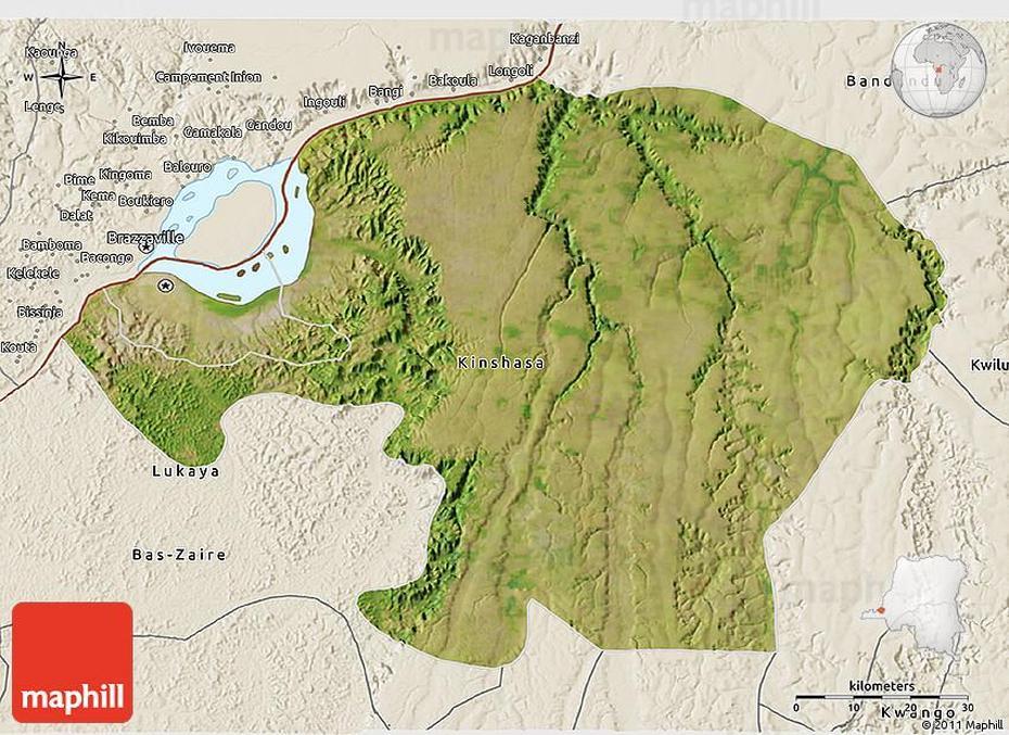 Satellite 3D Map Of Kinshasa, Shaded Relief Outside, Mushie, Congo (Kinshasa), Kinshasa Africa, Kinshasa Dr Congo