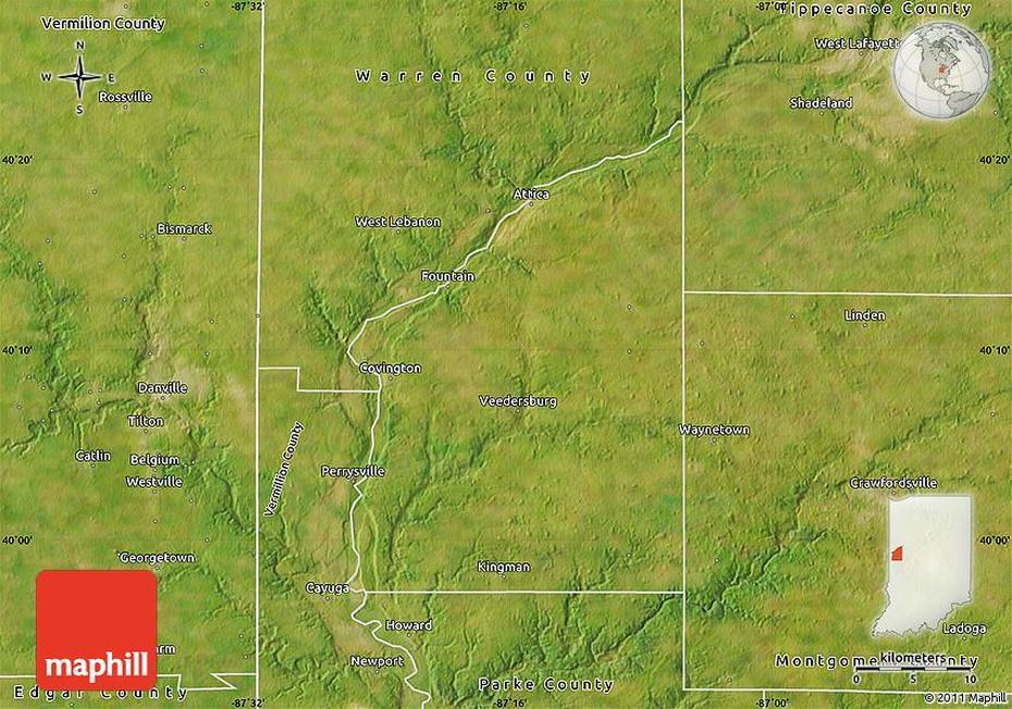 Satellite Map Of Fountain County, Fountain, United States, United States  Simple, Cool United States