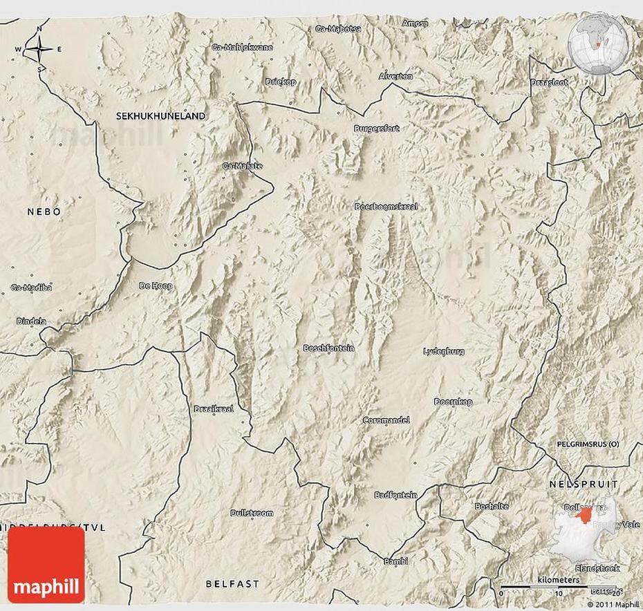 Shaded Relief 3D Map Of Lydenburg, Lydenburg, South Africa, Sun City South Africa, South Africa 3D