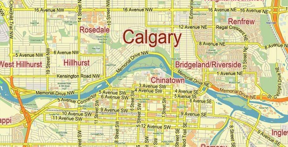 Calgary Alberta Canada Map Vector City Plan Low Detailed (For Small …, Calgary, Canada, Downtown Calgary, North Canada