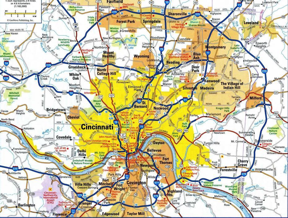 Highways And Roads Map Of Cincinnatifree Maps Of Us. | Map, Detailed …, Cincinnati, United States, Cincinnati Road, Cincinnati Highway