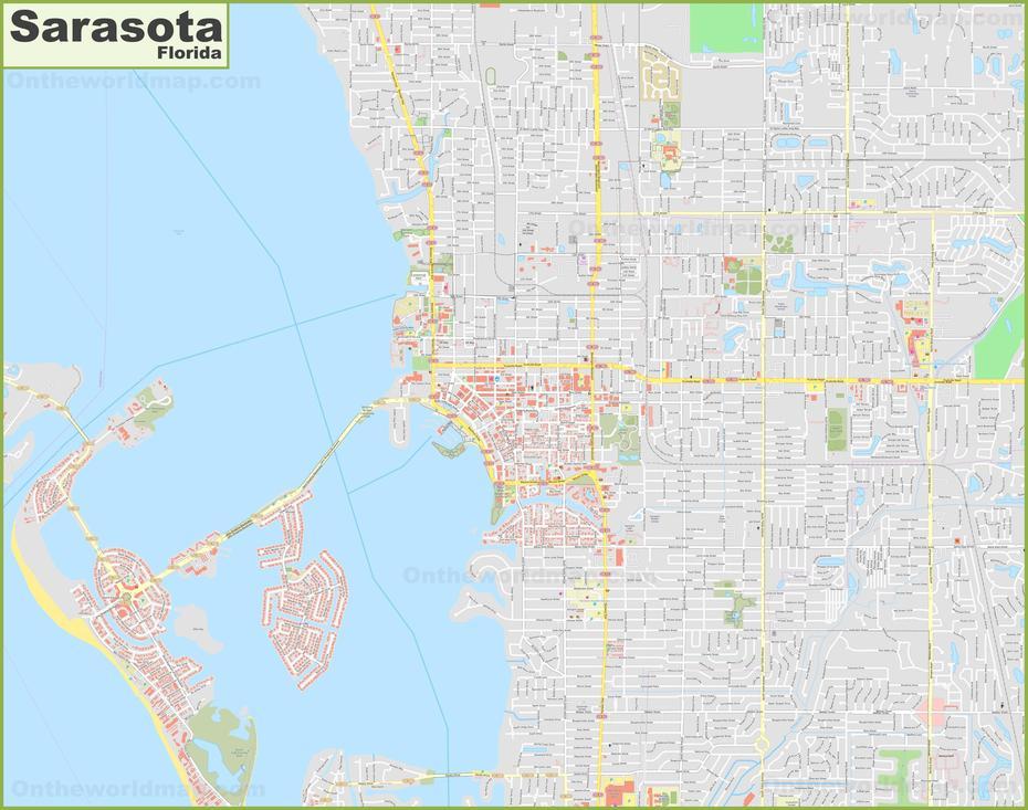 Large Detailed Map Of Sarasota, Sarasota, United States, City Street  Sarasota, Downtown Sarasota Florida