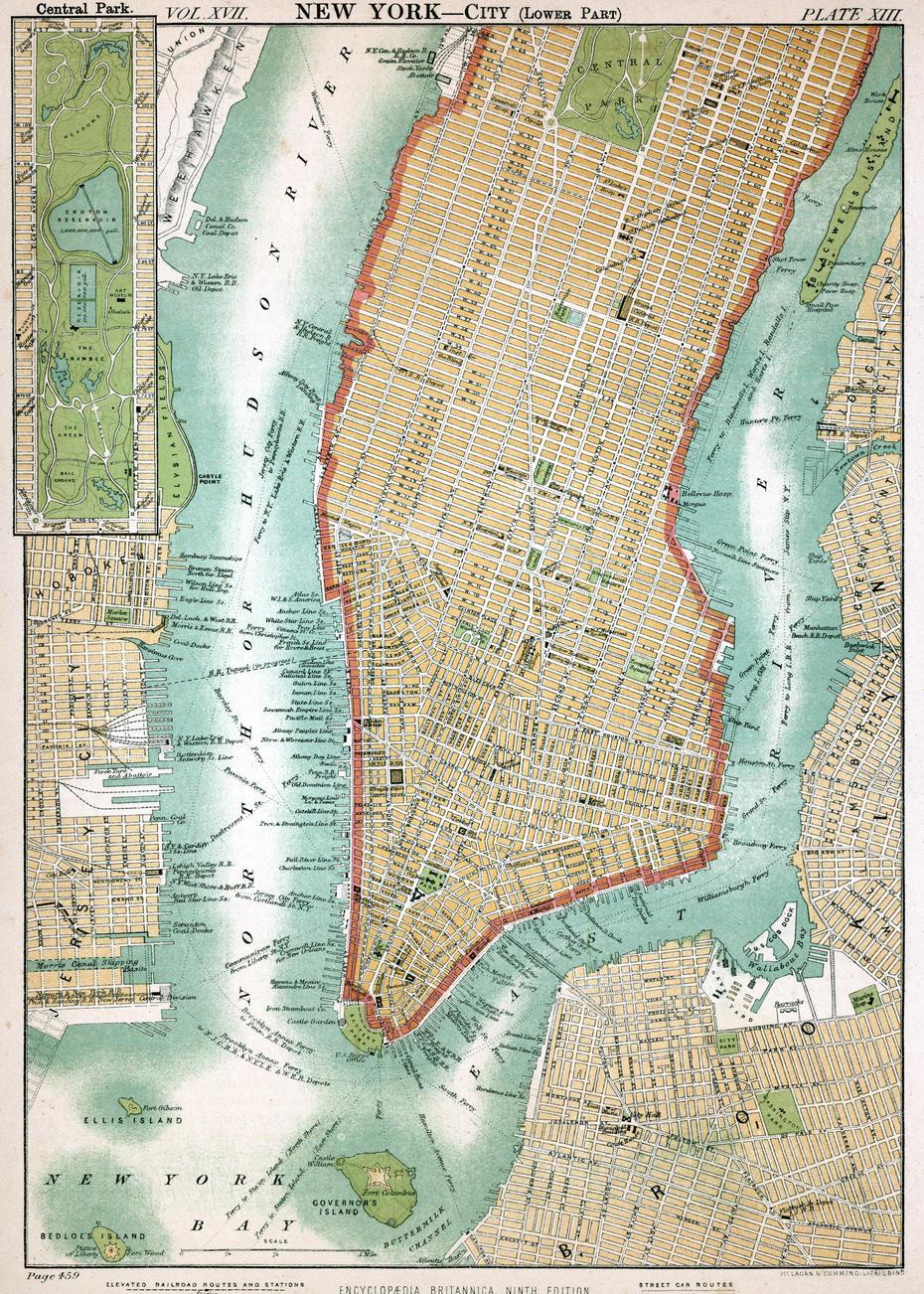 Large Detailed Old Map Of Manhattan | New York | Usa (United States Of …, Manhattan, United States, United States  For Kids, Detailed  United States