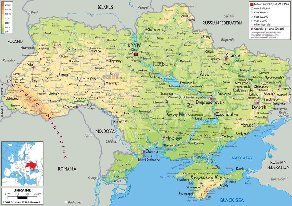 Large Physical Map Of Ukraine With Roads, Cities And Airports | Ukraine …, Novoyavorovskoye, Ukraine, Crimea, Show  Of Ukraine