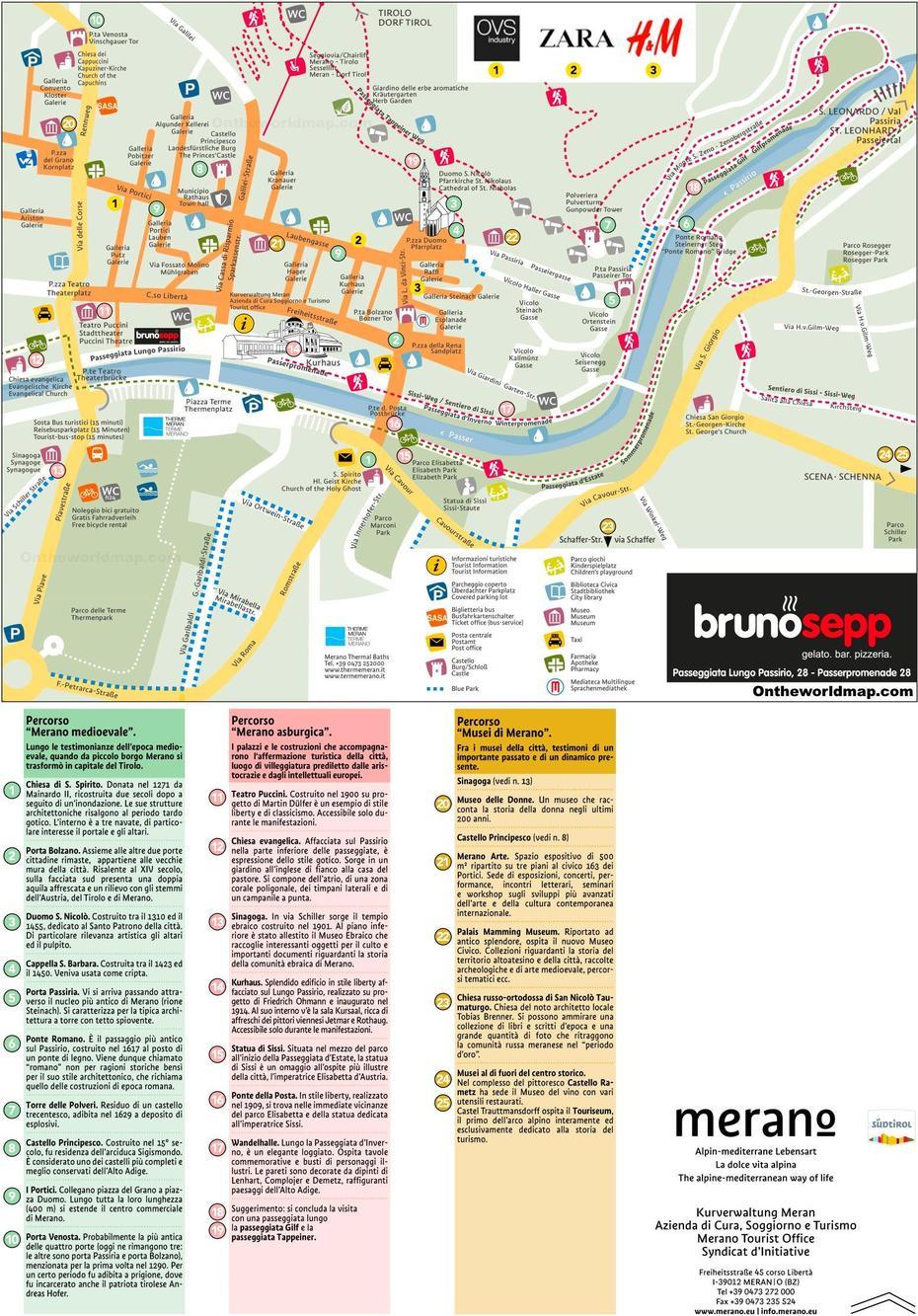 Merano Sightseeing Map, Merano, Italy, Rome Street  Printable, Tyrol Italy