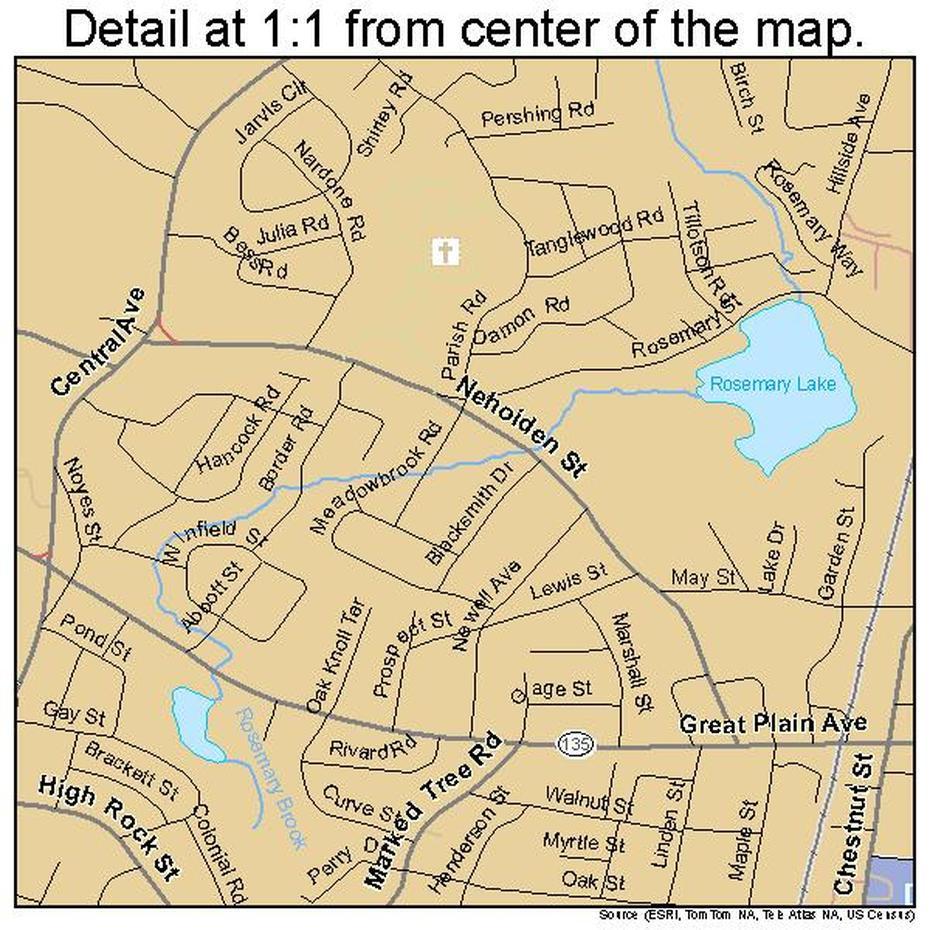 Needham Massachusetts Street Map 2544140, Needham, United States, Watertown Ma, Medfield Ma