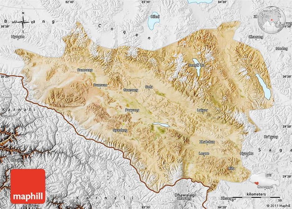 Satellite Map Of Zhongba, Physical Outside, Zhongbai, China, Hunan Province China, Hubei  Area