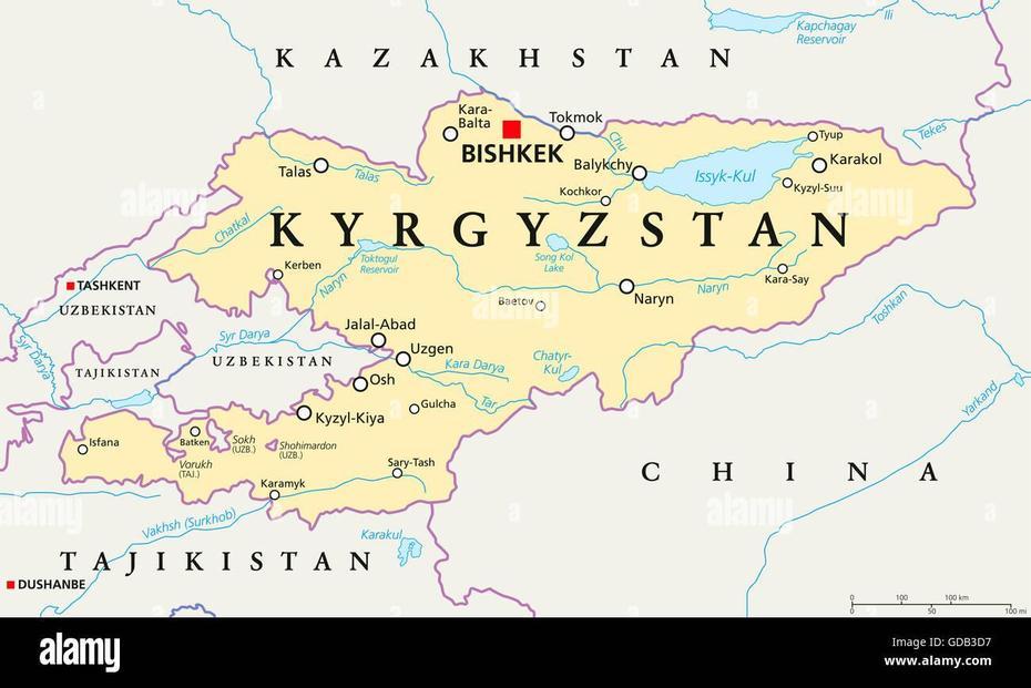 Kyrgyzstan Political Map With Capital Bishkek, National Borders …, Bishkek, Kyrgyzstan, Kyrgyzstan Capital, Kyrgyzstan Flag