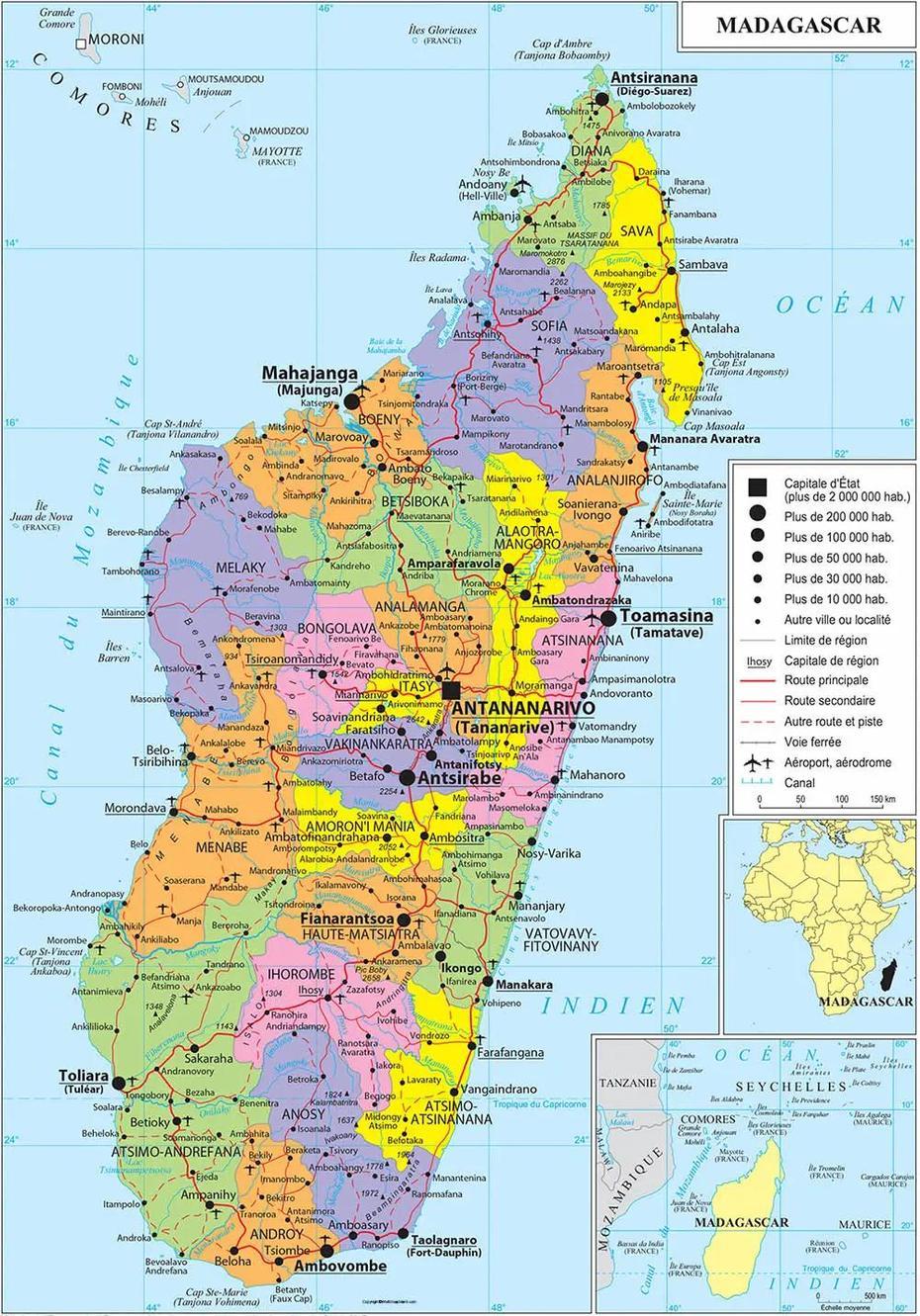 Labeled Map Of Madagascar With Cities | World Map Blank And Printable, Vohitromby, Madagascar, Madagascar Road, Madagascar Mountains