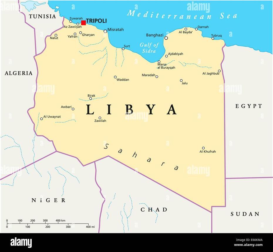 Libya Political Map With Capital Tripoli, With National Borders And …, Tripoli, Libya, Tripoli On, Libya  Today