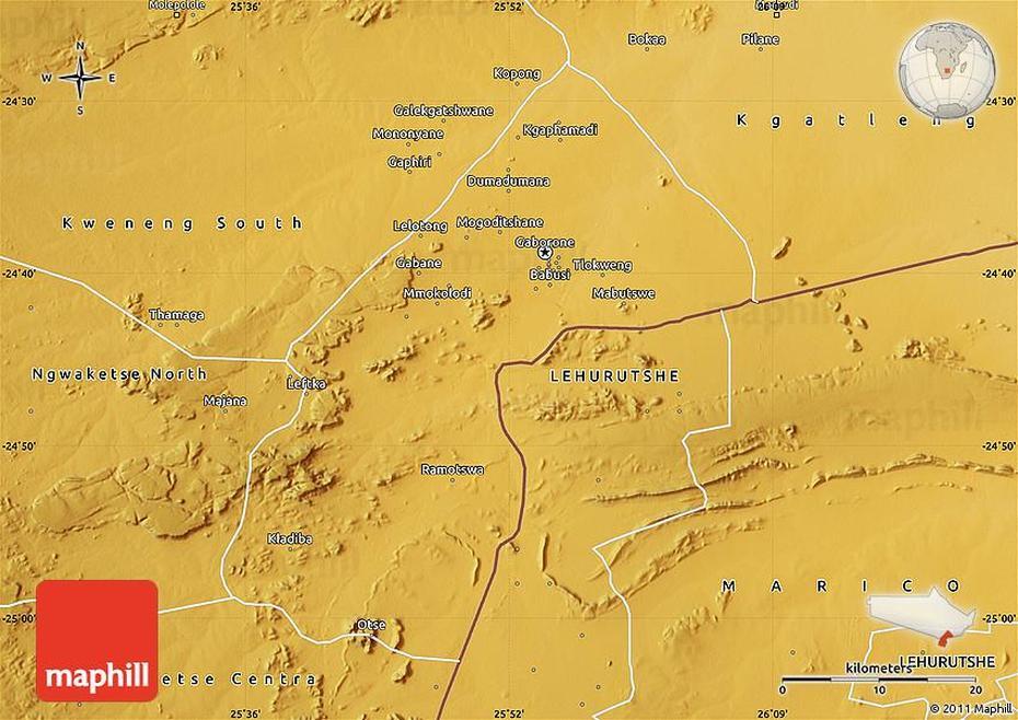 Physical Map Of Bamalete/Tlokweng, Tlokweng, Botswana, Gaborone Botswana, Gaborone Roads