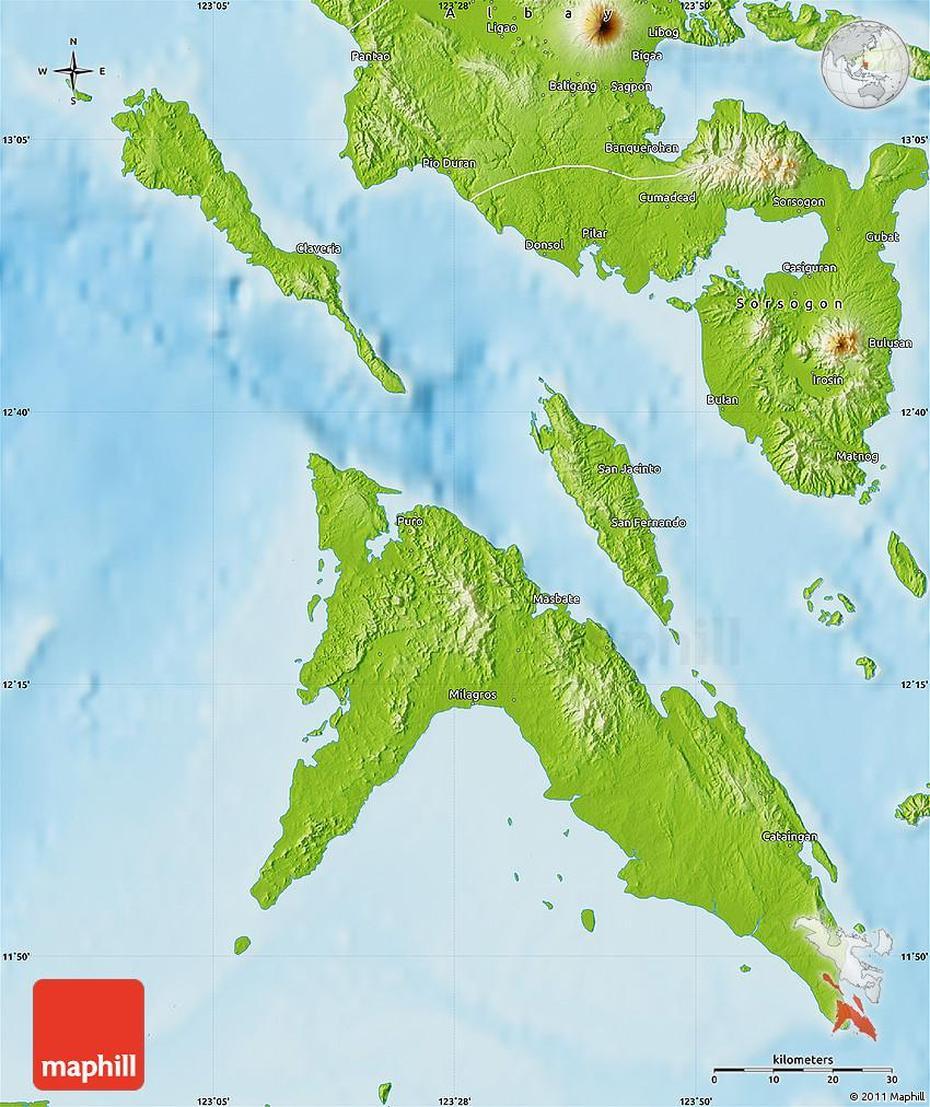 Physical Map Of Masbate, Mobo, Philippines, Luzon, Philippines Travel