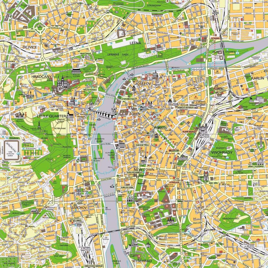 Prague New Town Map – Prague Sites Map (Bohemia – Czechia), Prague, Czechia, Prague Houses, Hilton Prague Old Town