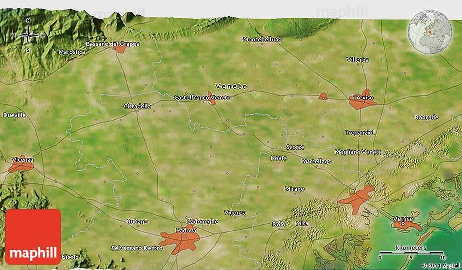 Satellite 3D Map Of Mogliano Veneto, Mogliano Veneto, Italy, Ponzano Veneto, Veneto Region