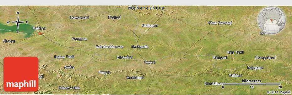 Satellite Panoramic Map Of Paithan, Paithan, India, Ajanta Caves, Maharashtra