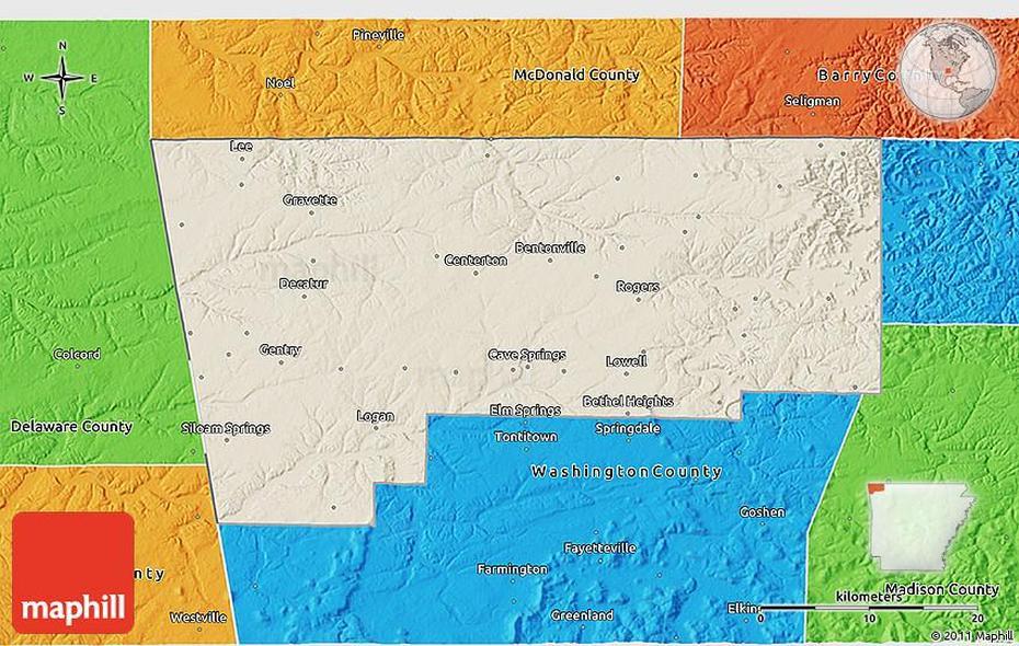 Shaded Relief 3D Map Of Benton County, Political Outside, Benton, United States, United States  Simple, Cool United States