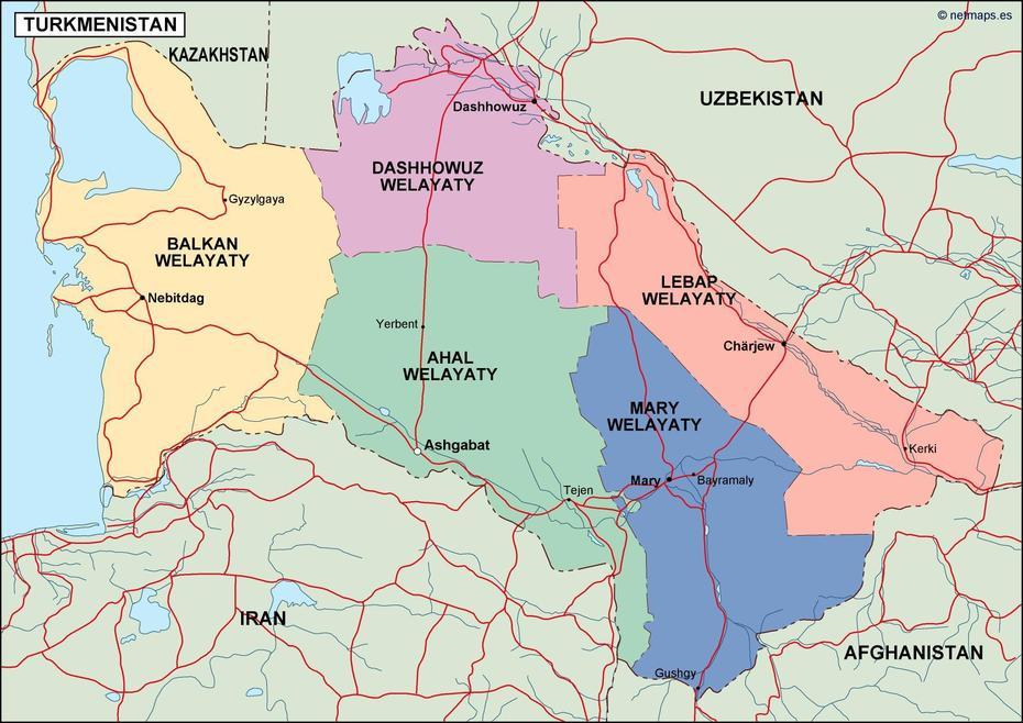 Turkmenistan Political Map. Eps Illustrator Map | Vector World Maps, Hazar, Turkmenistan, Turkmenistan Capital City, Turkmenistan Mosque