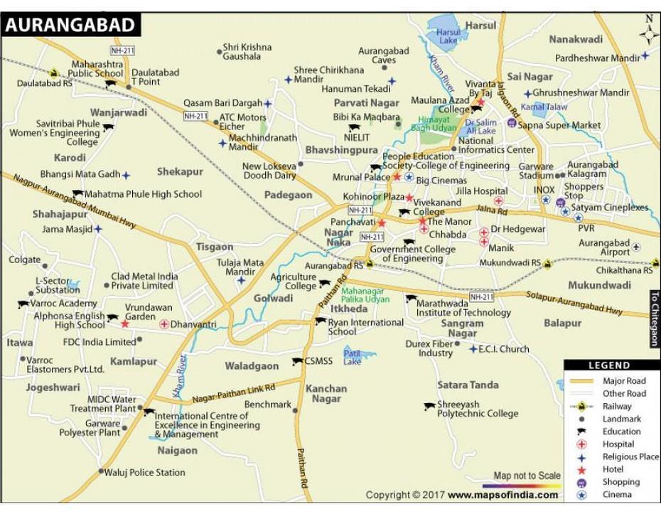 Buy Aurangabad City Map Online, Aurangābād, India, Nashik India, Aurangabad  City