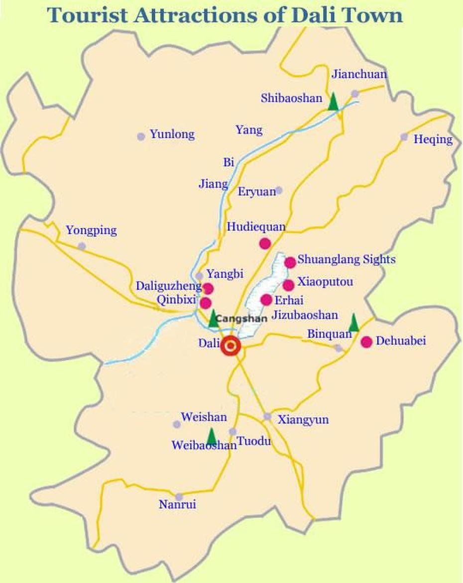 Dali Attraction Map – Dali Maps – China Tour Advisors, Dali, China, Yunnan Province China, Dali Ancient City