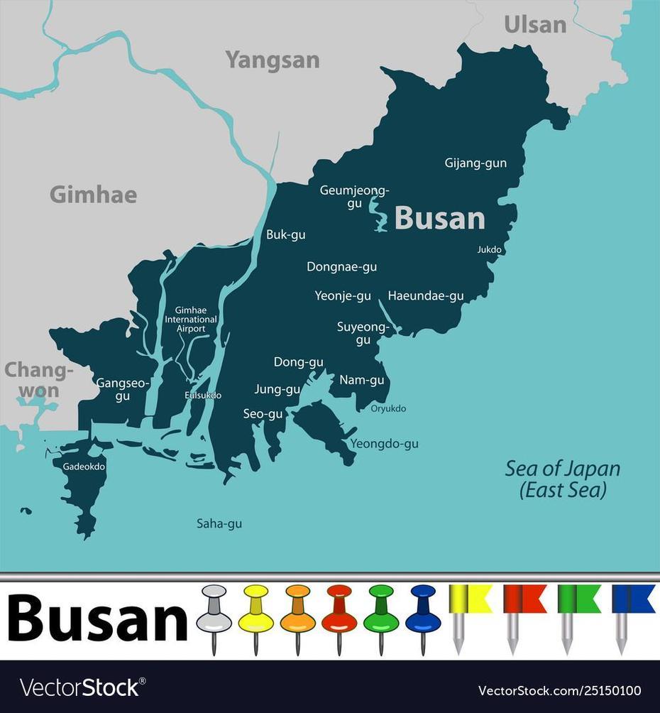 Map Busan South Korea Royalty Free Vector Image, Busan, South Korea, South Korea Tourist, Gyeongju