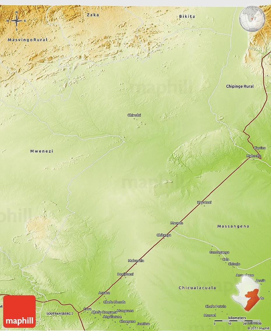 Physical 3D Map Of Chiredzi, Chiredzi, Zimbabwe, Masvingo  Province, Singita  Pamushana