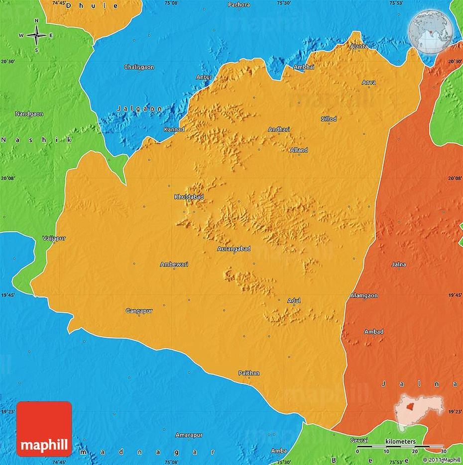 Political Map Of Aurangabad, Aurangābād, India, Ajanta  Verul, Maharashtra India