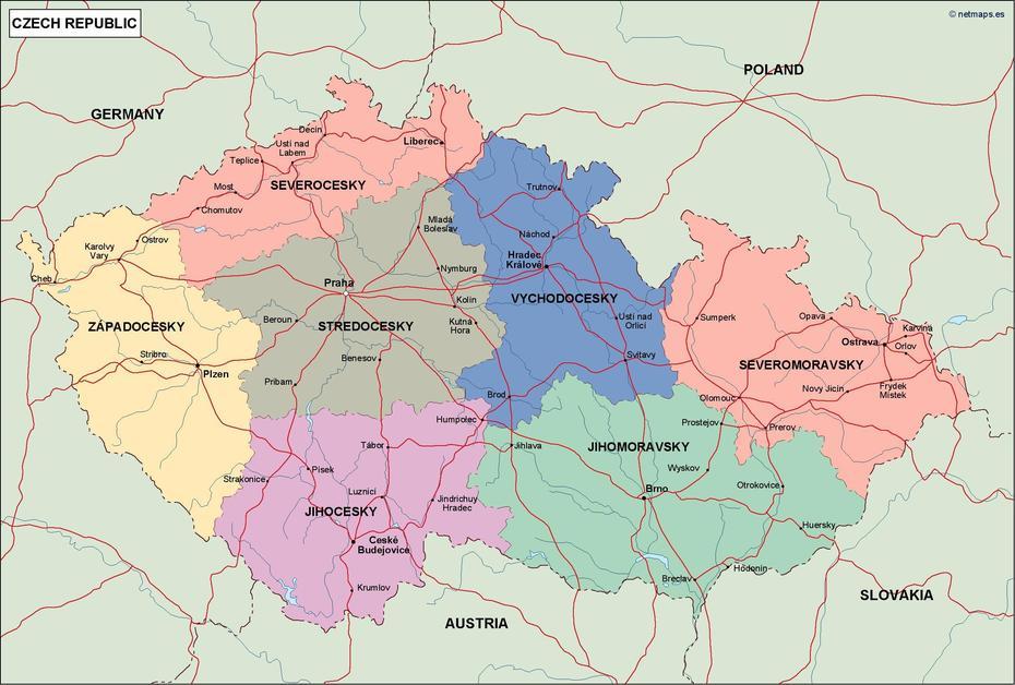 Czech Republic Political Map. Illustrator Vector Eps Maps. Eps …, Orlová, Czechia, Orlová, Czechia