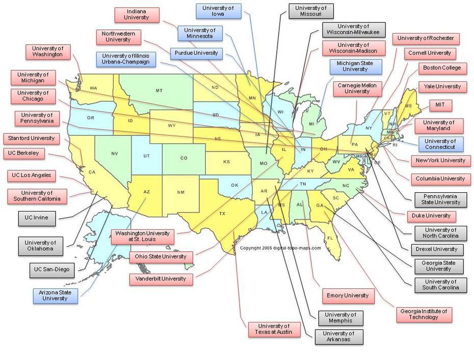 Major Us Universities. | University, Us Universities, Map, University City, United States, United States College, United States  With Capitals Only