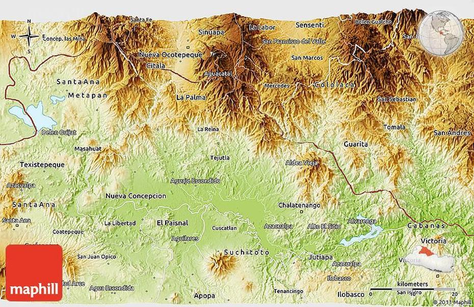 Physical 3D Map Of Chalatenango, Chalatenango, El Salvador, El Pital El Salvador, Lugares De El Salvador