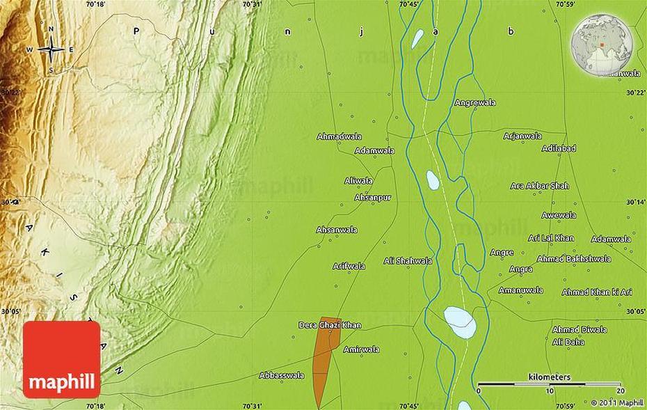 Physical Map Of Dera Ghazi Khan, Dera Ghazi Khan, Pakistan, Taunsa  Sharif, Dera Ghazi Khan Airport