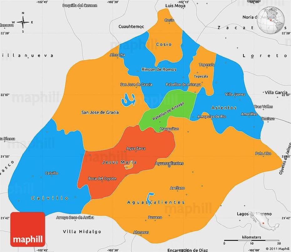 Political Simple Map Of Aguascalientes, Single Color Outside, Borders …, Aguascalientes, Mexico, Sinaloa Mexico, Of Leon Mexico