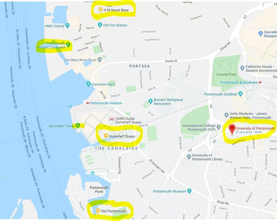 Tourist Map Guide Of Portsmouth, Uk – Where To Stay? | Mapees, Portsmouth, United Kingdom, Portsmouth City, Portsmouth Island