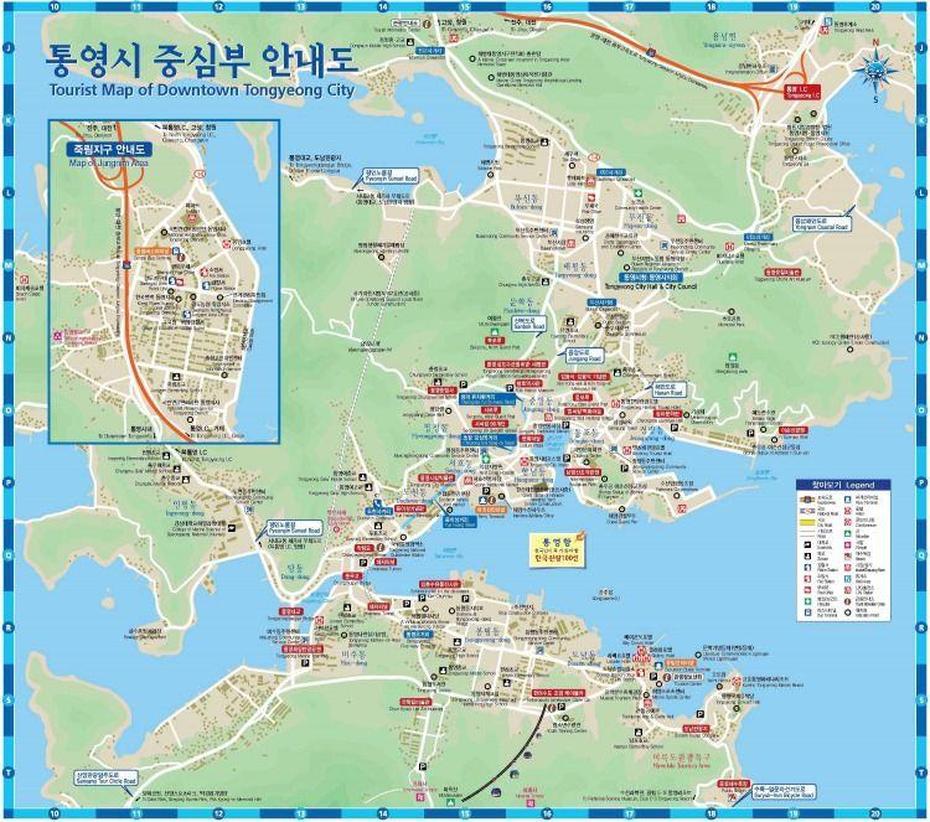 English Tourist Map Of Downtown Tongyeong City | Tourist Map, Tourist, Map, Tongjin, South Korea, South Korea World, Korea A