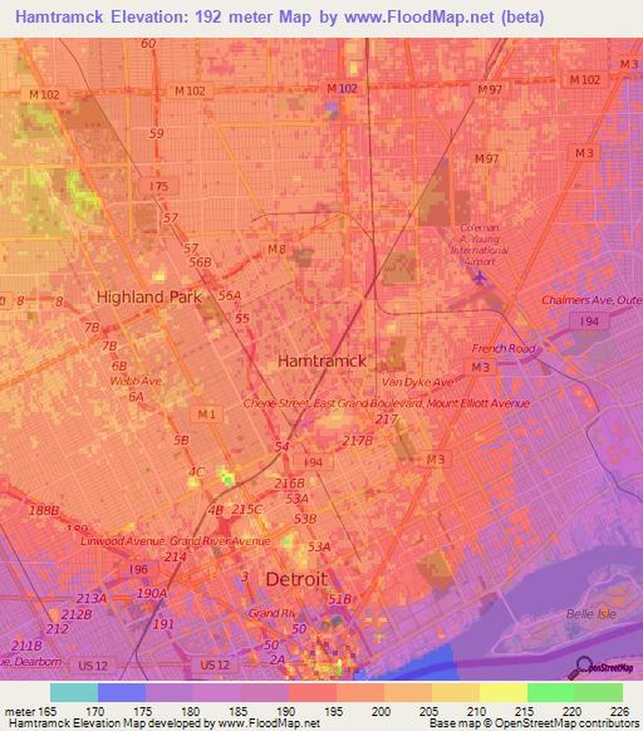 Highland Park Mi, Hamtramck Michigan, Elevation , Hamtramck, United States