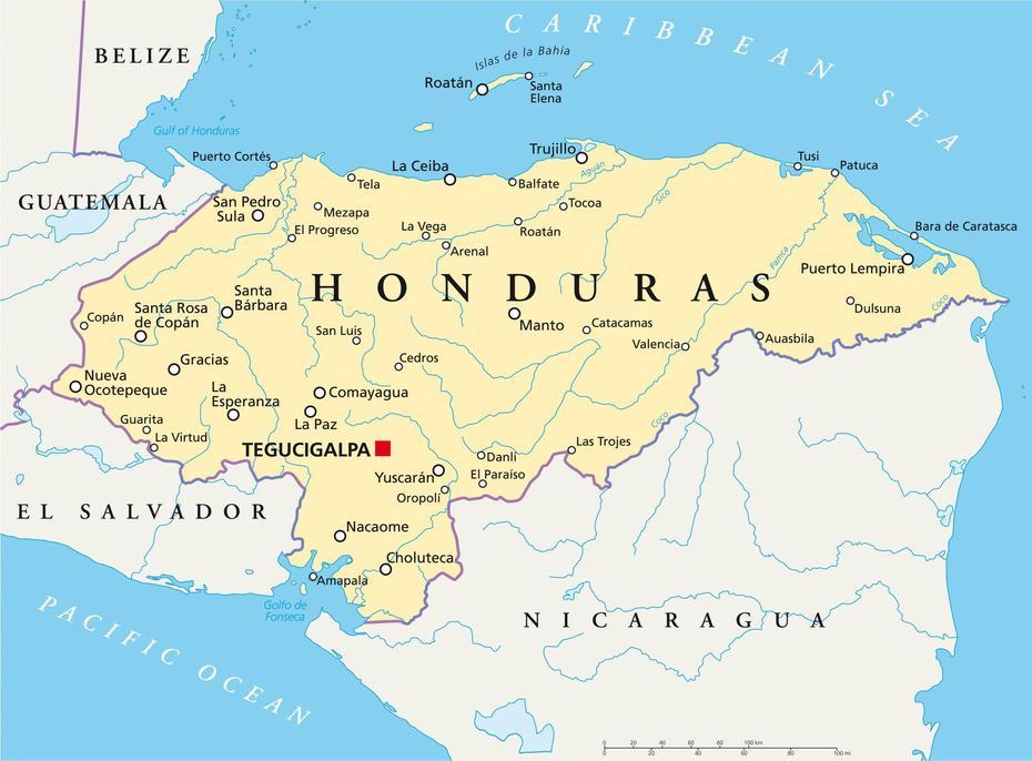 Honduras  With Cities, Choloma Honduras, Capital Tegucigalpa, Tegucigalpa, Honduras