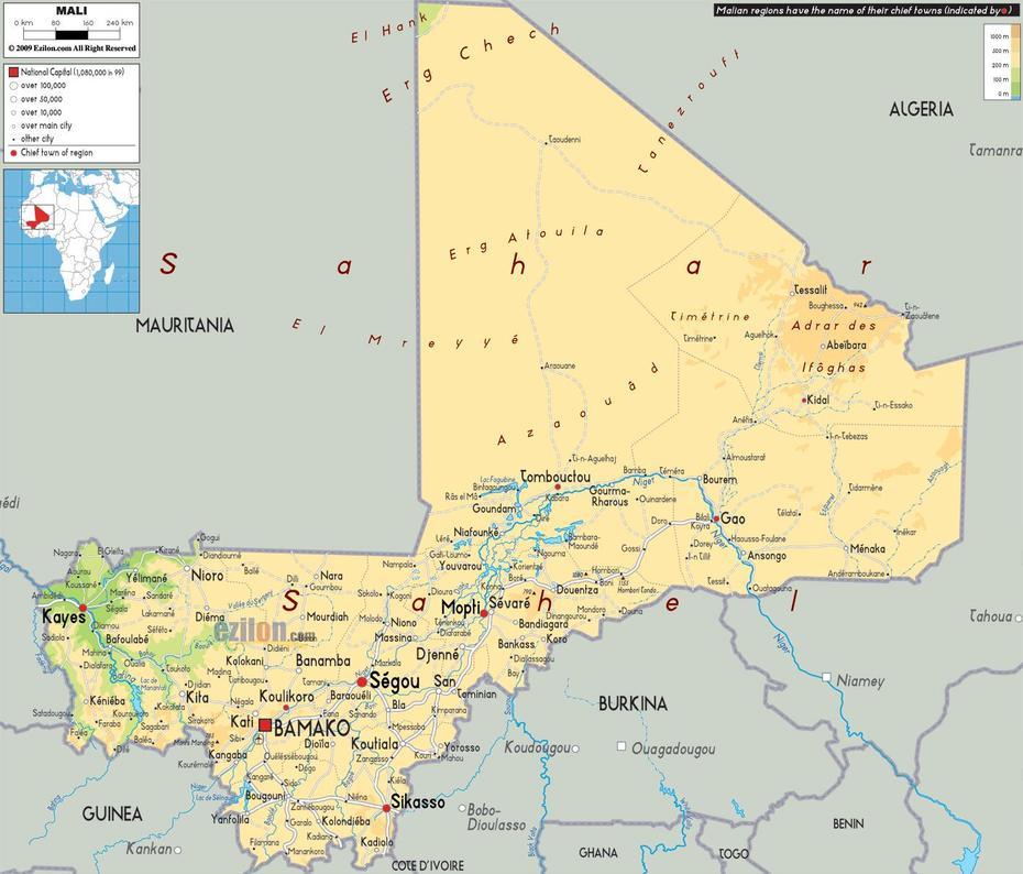 Map Cities Mali, San, Mali, Timbuktu Mali, Mali Capital