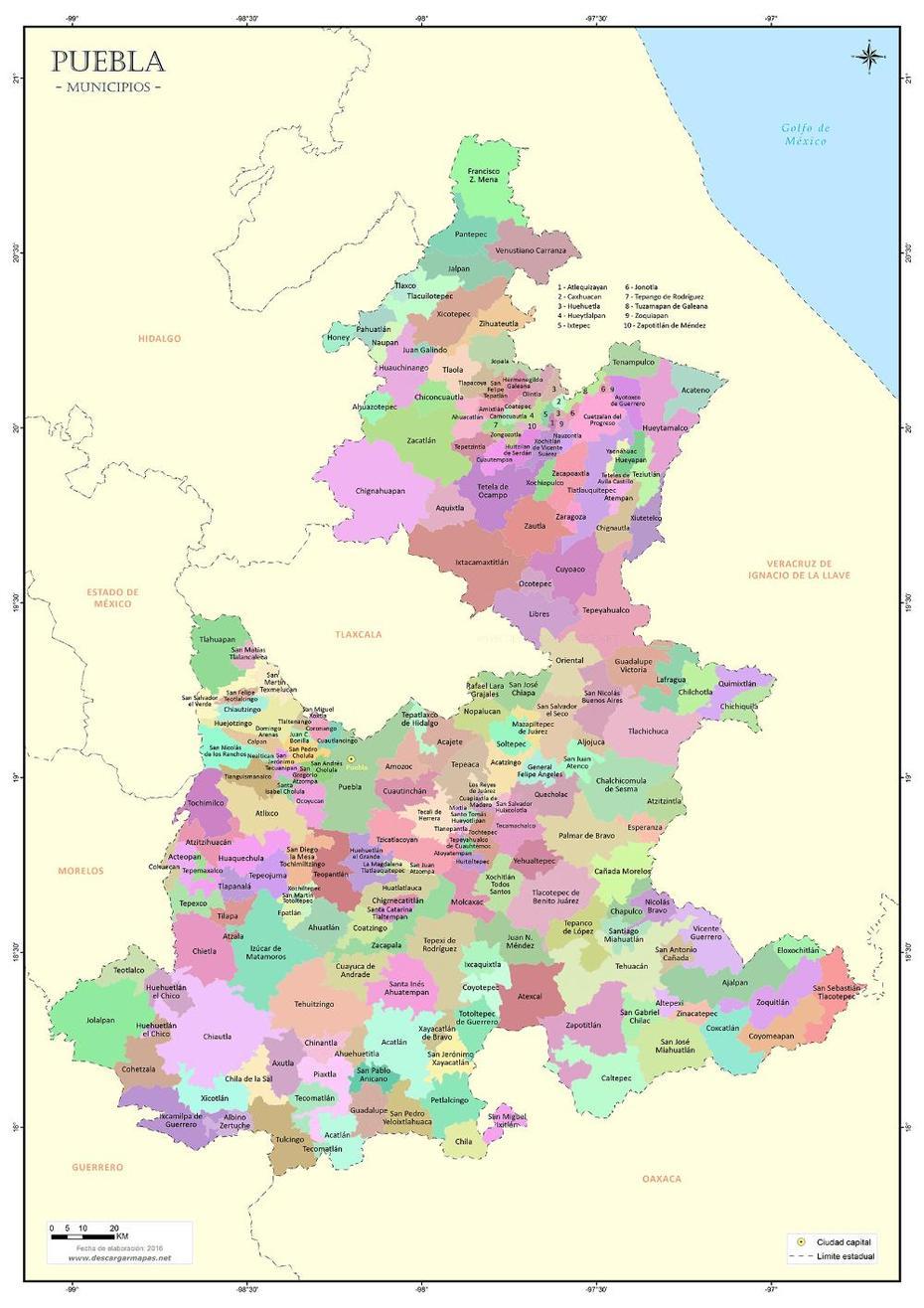 Mapa De Municipios De Puebla | Descargar Mapas | Mapas, Mapa De Mexico …, Puebla, Mexico, Pachuca Mexico, Guanajuato