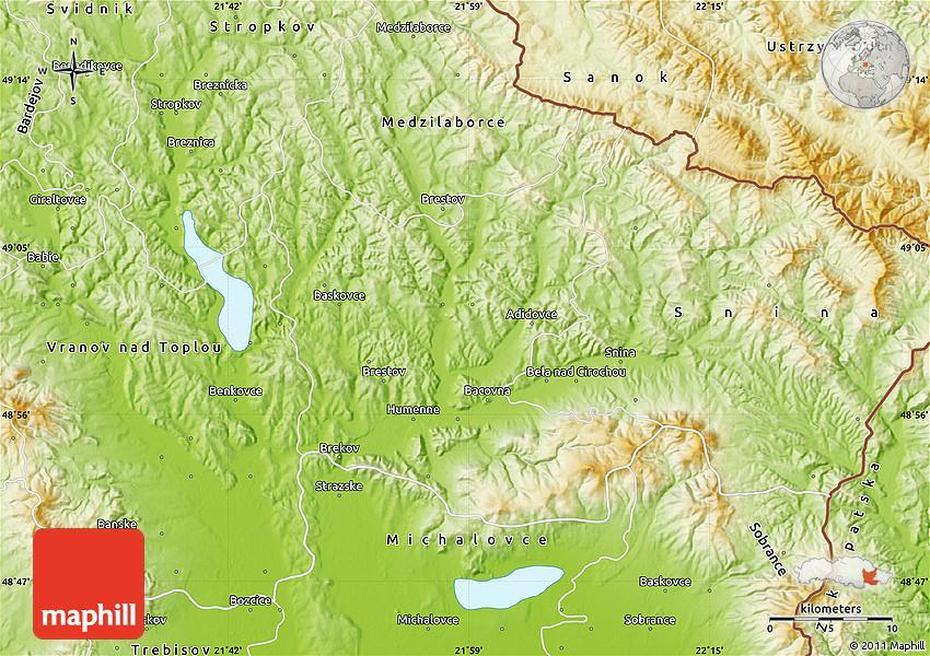 Physical Map Of Humenne, Humenné, Slovakia, Town  Of Slovakia, Towns Of Slovakia