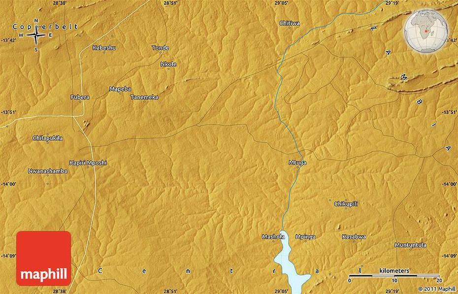 Physical Map Of Kapiri Mposhi, Kapiri Mposhi, Zambia, Zambia Physical Features, Livingstone Zambia