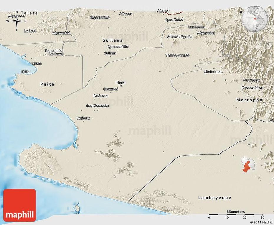 Shaded Relief Panoramic Map Of Piura, Piura, Peru, Cajamarca Peru, Callao Peru