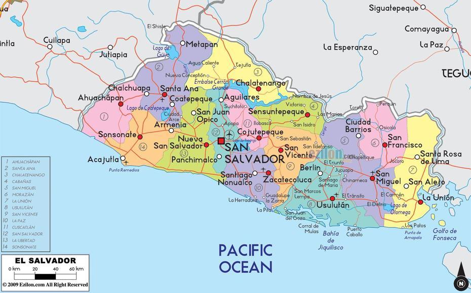 Detailed Political Map Of El Salvador – Ezilon Maps, San Salvador, El Salvador, San Miguel El Salvador, San Salvador Island