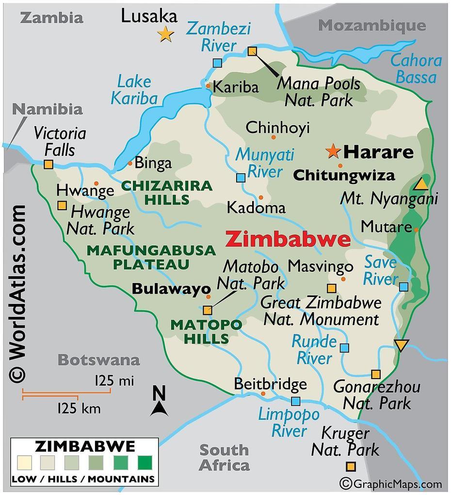 Great Zimbabwe On, Detailed  Of Zimbabwe, World Atlas, Harare, Zimbabwe