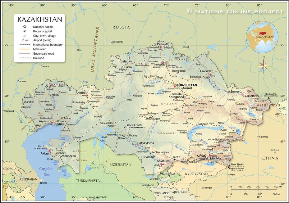 Kazakhstan  With Cities, Kazakhstan Physical, Kazakhstan, Sayram, Kazakhstan