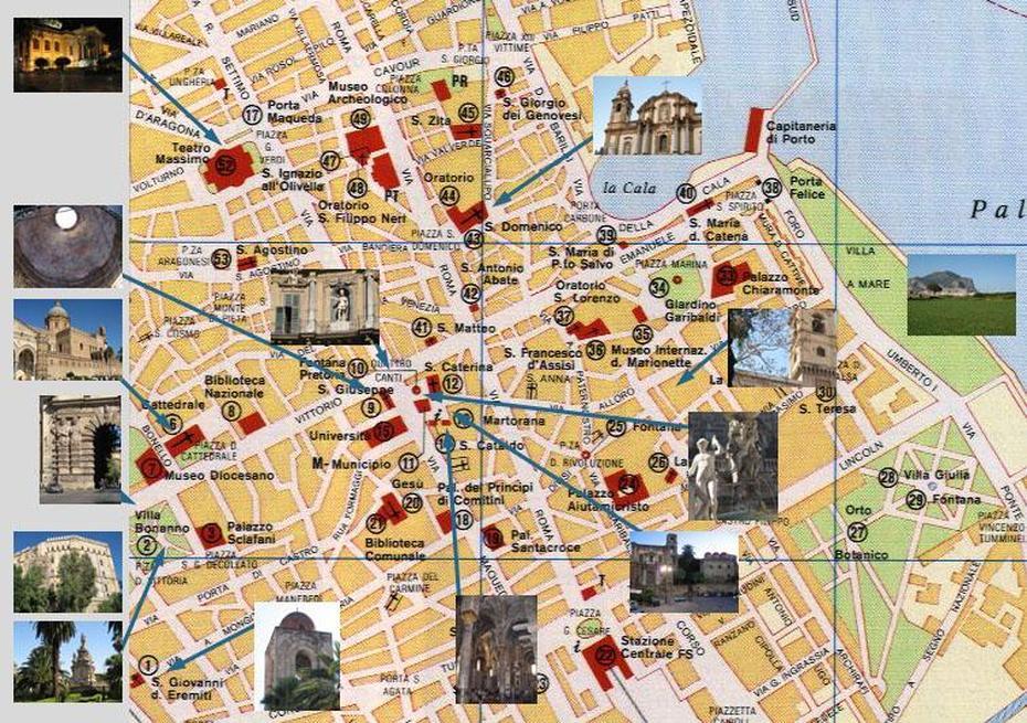 Map Of Palermo, Palermo, Italy, Palermo Location, Sicily Tourist